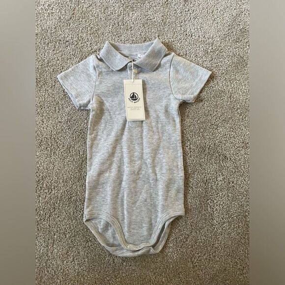 Petit Bateau Baby Boys Gray Cotton Bodysuit NWT